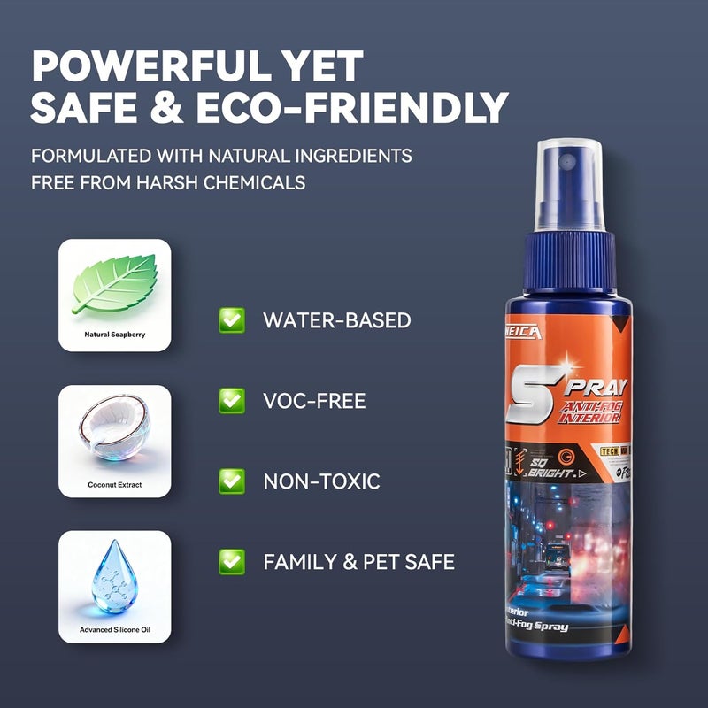 WEICA Spray Anti-Fog Interior - for Car Windshield, Bathroom Mirrors, Swim Goggles - Long-Lasting Clarity, Streak-Free Formula 100ML - Image 3